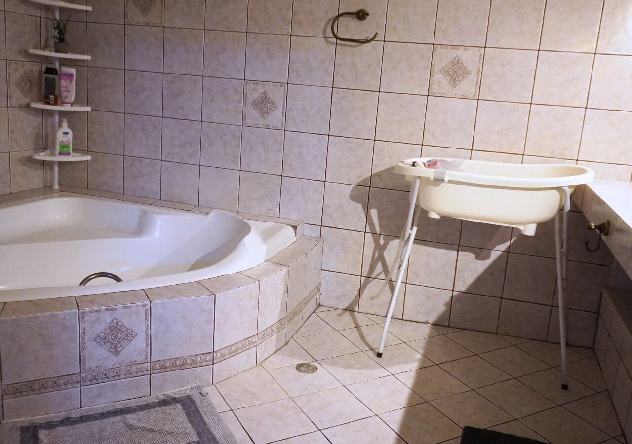 Ducha, secador de pelo, toallas, jabón