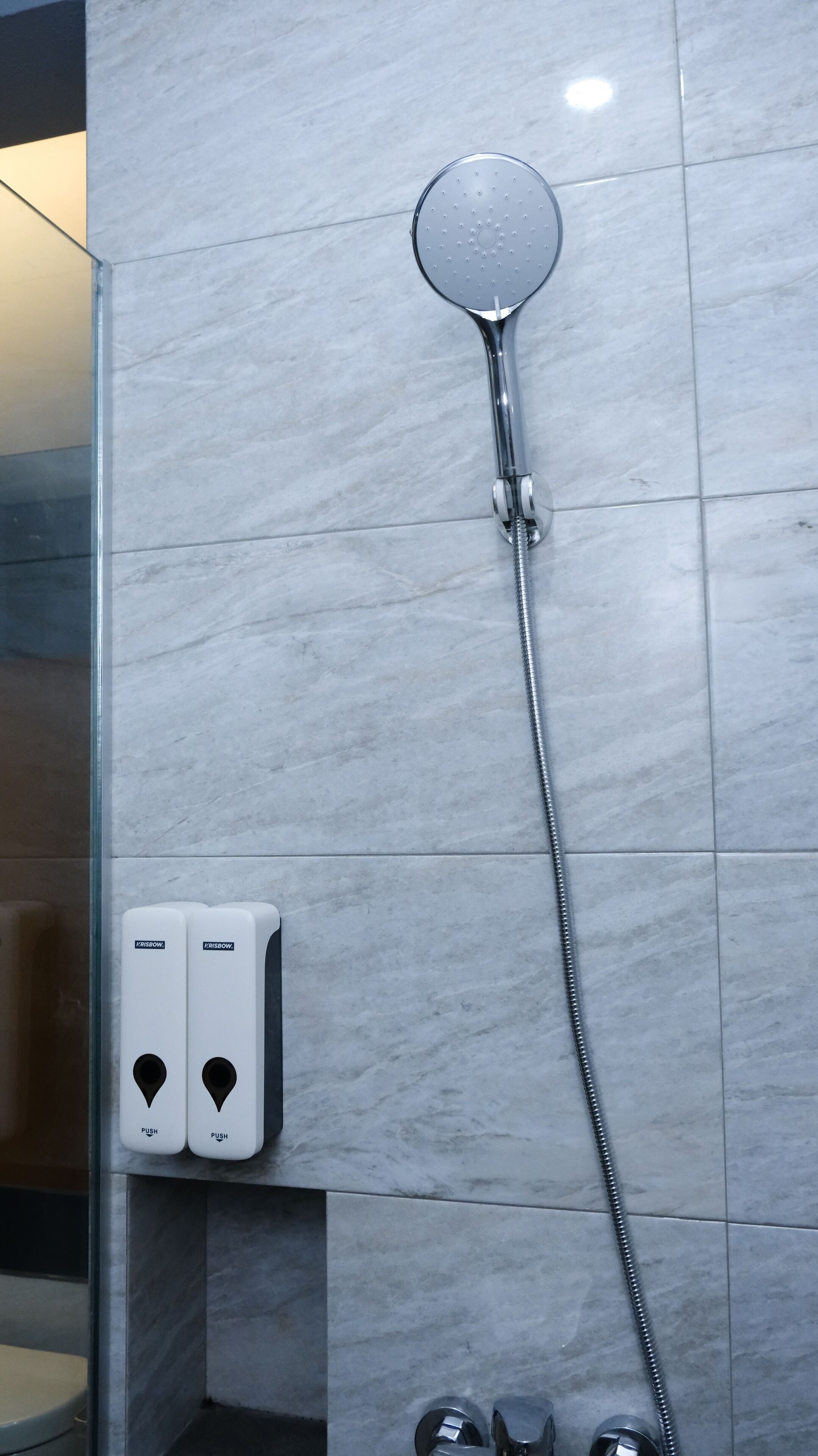 Shower, towels, soap, shampoo