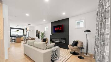 TV, fireplace, offices