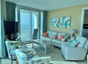 Family Condo, Balcony, Beach View | Living room | 32-inch Smart TV with digital channels - Island Tower Condos (Gulf Shores)