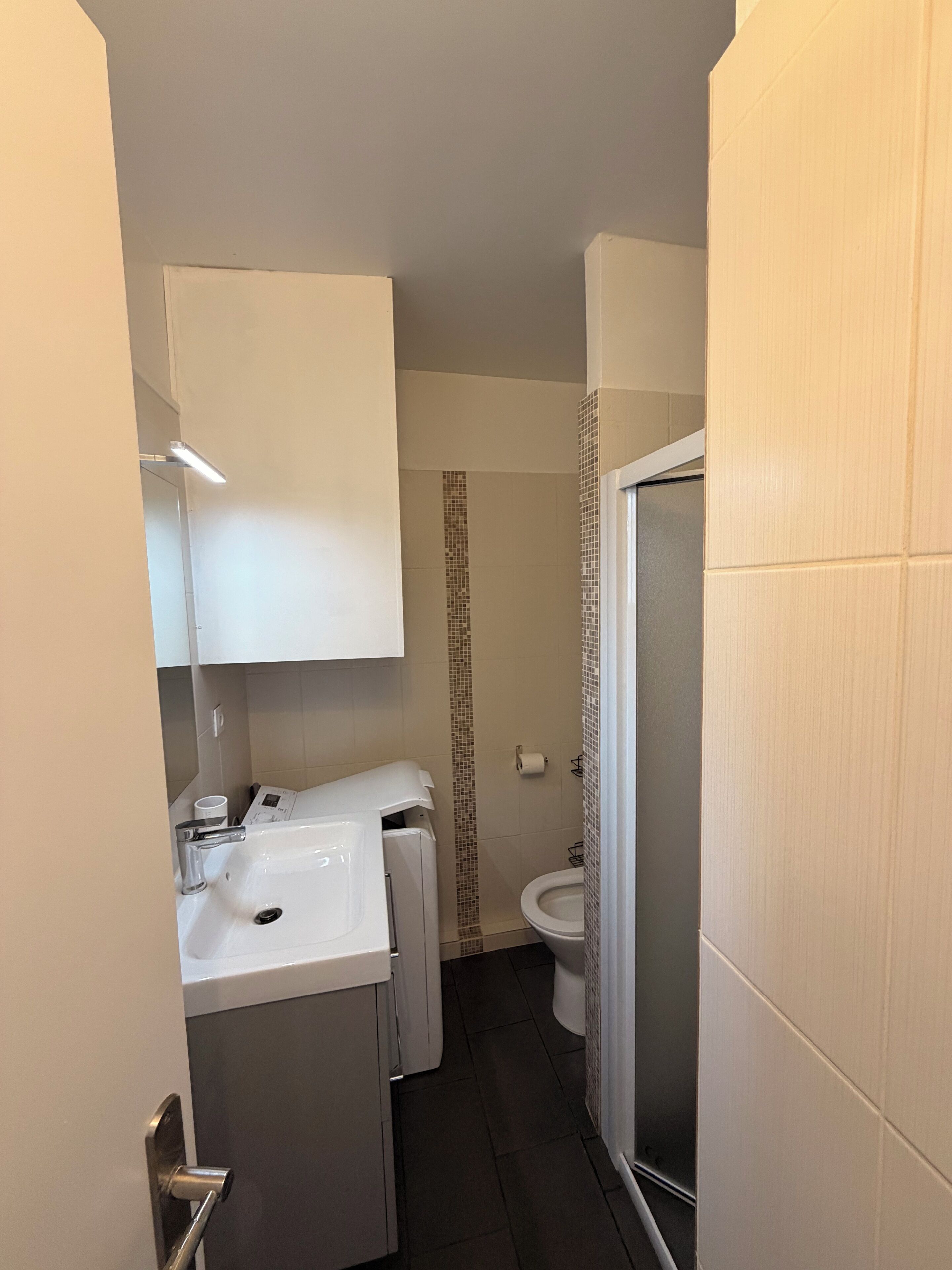 シャワー、タオル、トイレットペーパー