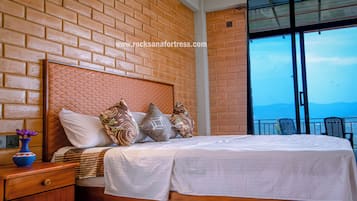 Desk, laptop workspace, blackout curtains, iron/ironing board