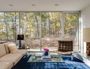 Living area - A modern masterpiece, The Glass House Water Mill, private & surrounded by nature (Water Mill)
