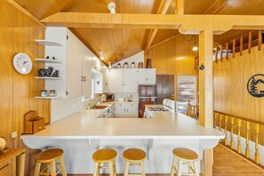 Fridge, microwave, oven, stovetop - Secluded Lake Home - Dock, Deck & Beach Access (McCall)