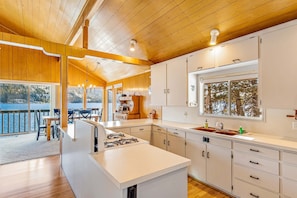 Fridge, microwave, oven, stovetop - Secluded Lake Home - Dock, Deck & Beach Access (McCall)