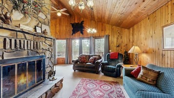TV, fireplace, DVD player, foosball