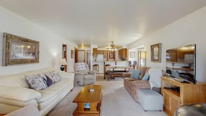 TV, fireplace, DVD player, offices