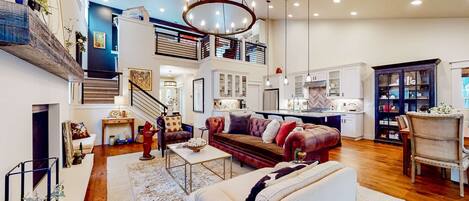 TV, fireplace, offices