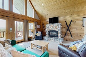 TV, fireplace, offices - Mountain Retreat with Pool & Golf Access (New Meadows)