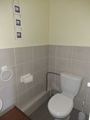 Douche, serviettes fournies, savon, papier toilette