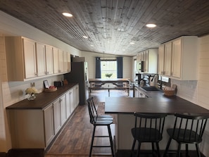 Fridge, microwave, oven, stovetop - NEW! Spacious Farmhouse Cabin, 30 acres w/ Firepit, Pond, Waterfall, Trails (Zoe)