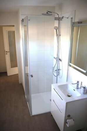 Douche, sèche-cheveux, serviettes fournies, papier toilette
