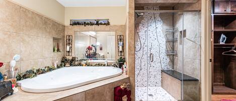 Shower, jetted bath, hair dryer, bidet