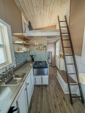 Fridge, microwave, oven, stovetop - Tiny Timber on Black Lake (Hammond)