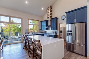 Fridge, microwave, oven, stovetop - Luxury Lakefront Retreat, Sleeps 16, Sandy Beach (Wild Rose)