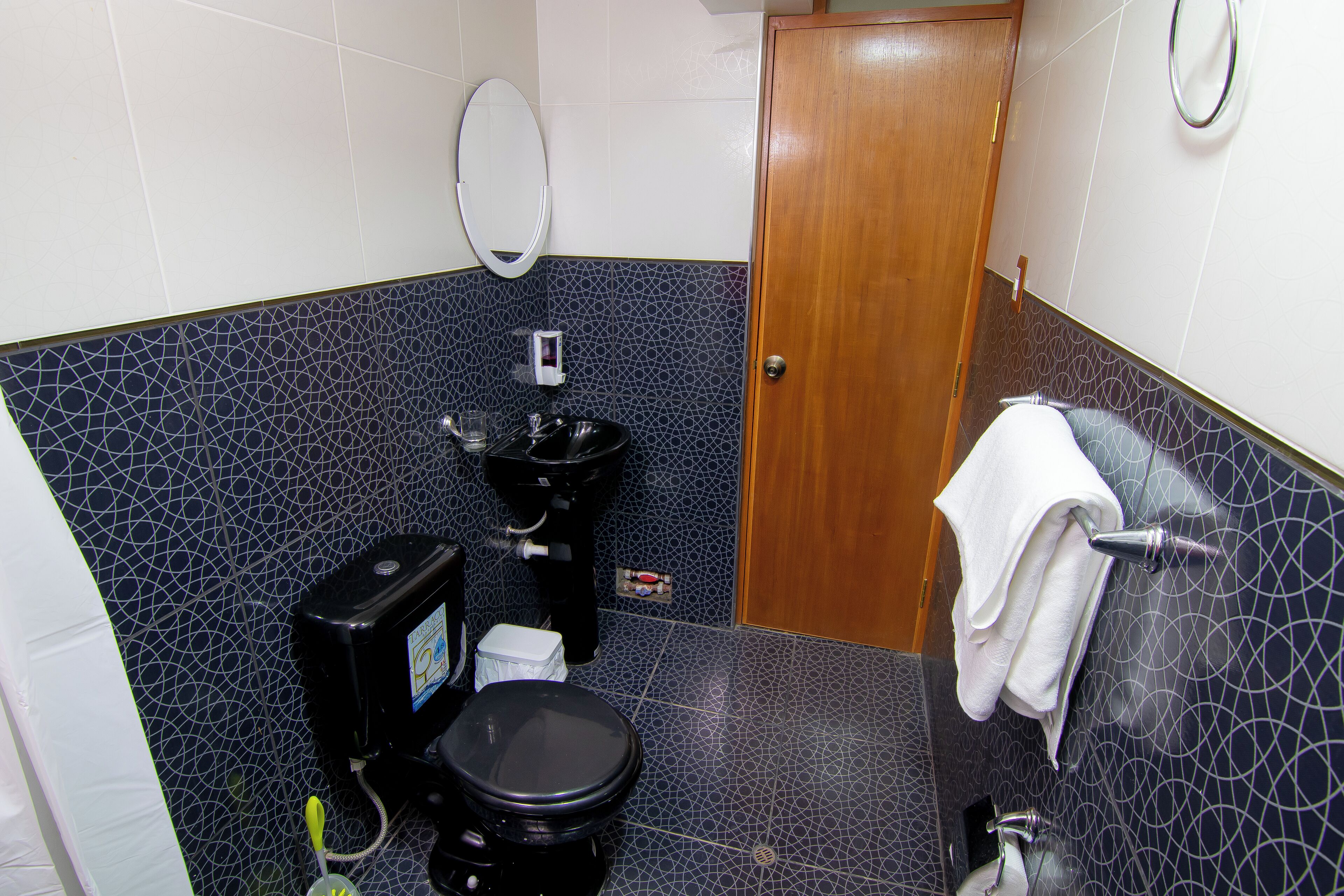 Douche, bidet, serviettes fournies, papier de toilette