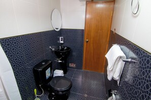 Dusche, Bidet, Handtücher, Toilettenpapier