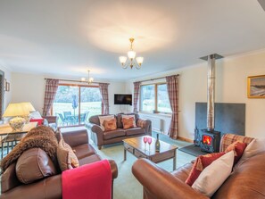 Una televisión, una chimenea