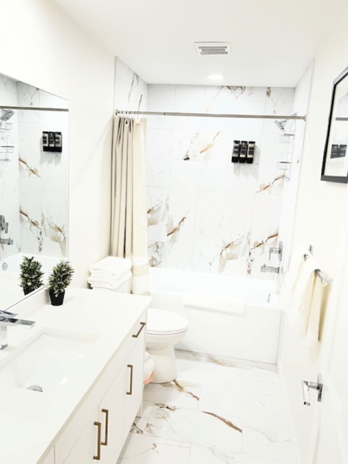 Hair dryer, towels, toilet paper