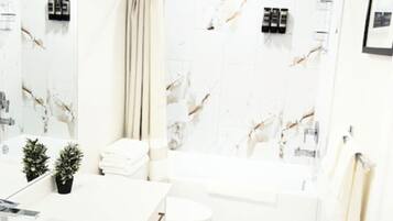 Hair dryer, towels, toilet paper