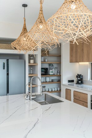 Family Villa, Pool View | Private kitchen | Fridge, microwave, coffee/tea maker, electric kettle - Sunbeam Oasis (Munggu)