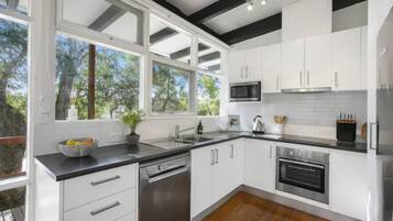 Fridge, microwave, dishwasher, coffee/tea maker