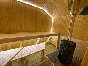 Ferienhütte, 2 Schlafzimmer, Balkon, Gartenblick | Sauna