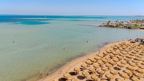 Private beach, sun loungers, beach umbrellas, beach towels