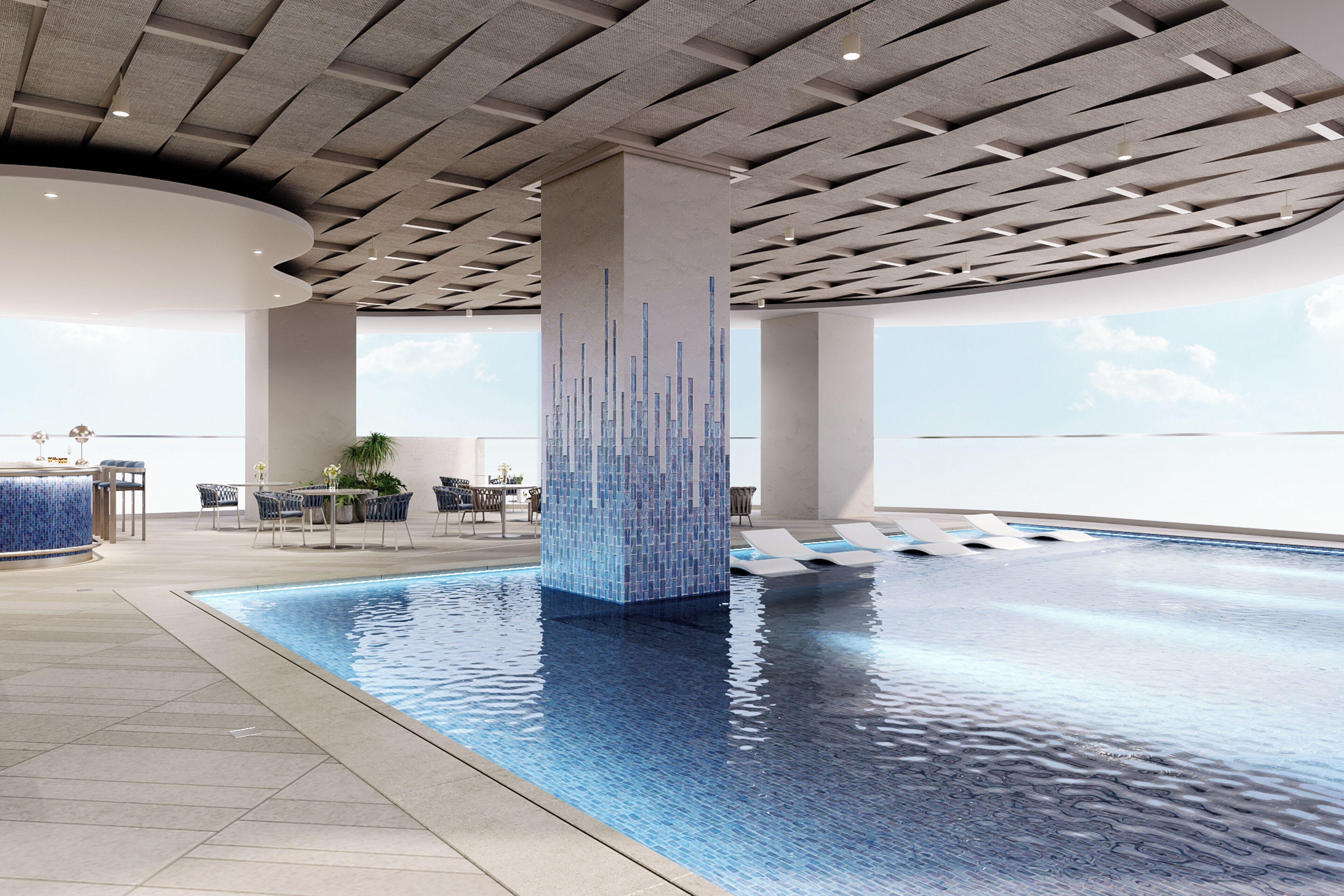 Piscina externa, espreguiçadeiras