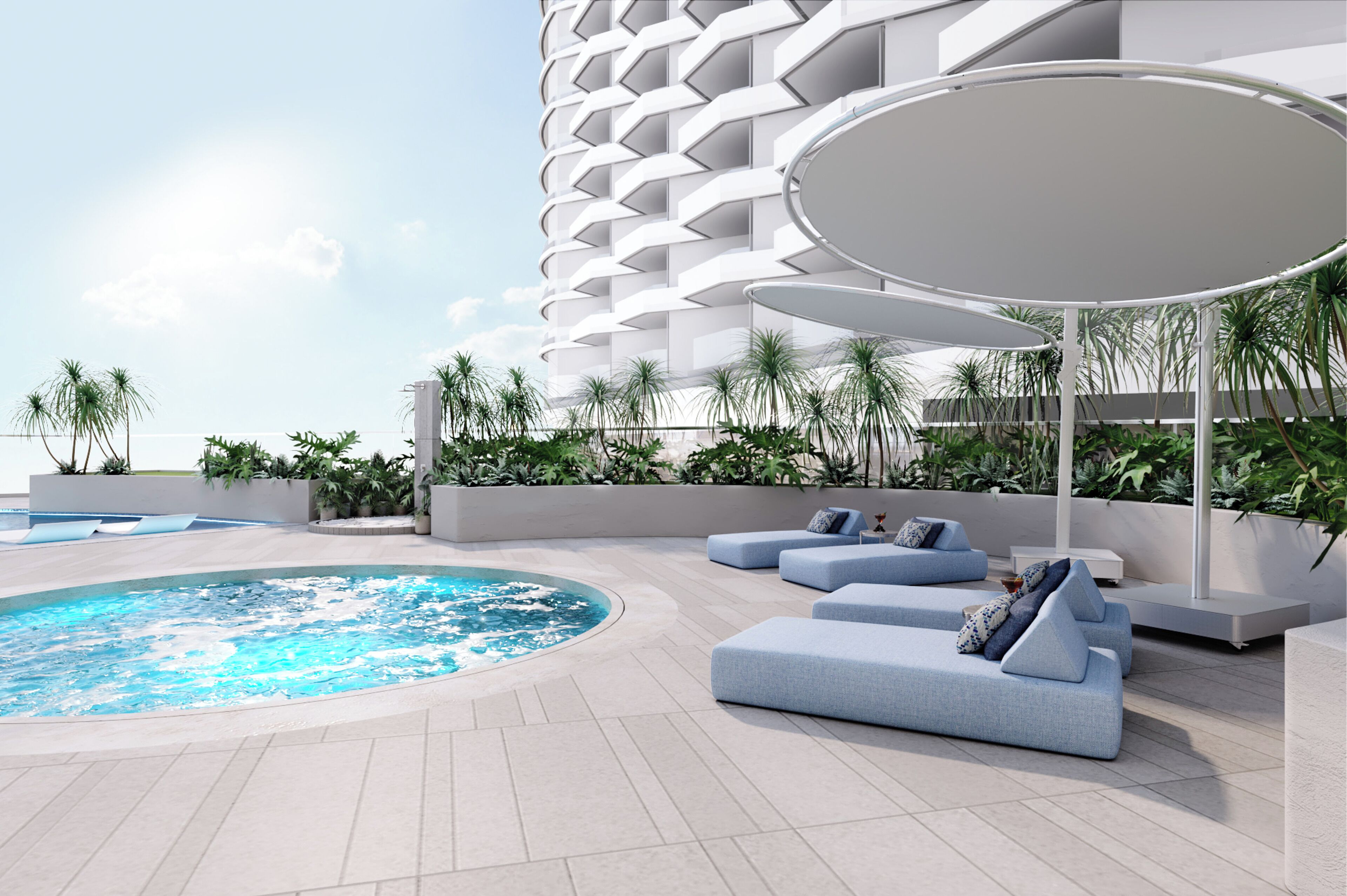 Piscina externa, espreguiçadeiras