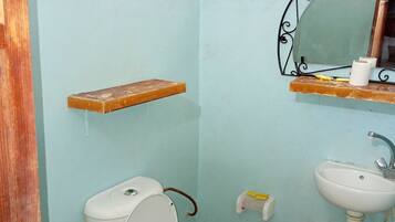 Standard Double Room, Patio | Bathroom | Shower, free toiletries, hair dryer, towels