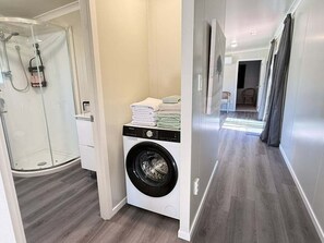 Towels, soap, shampoo, toilet paper
