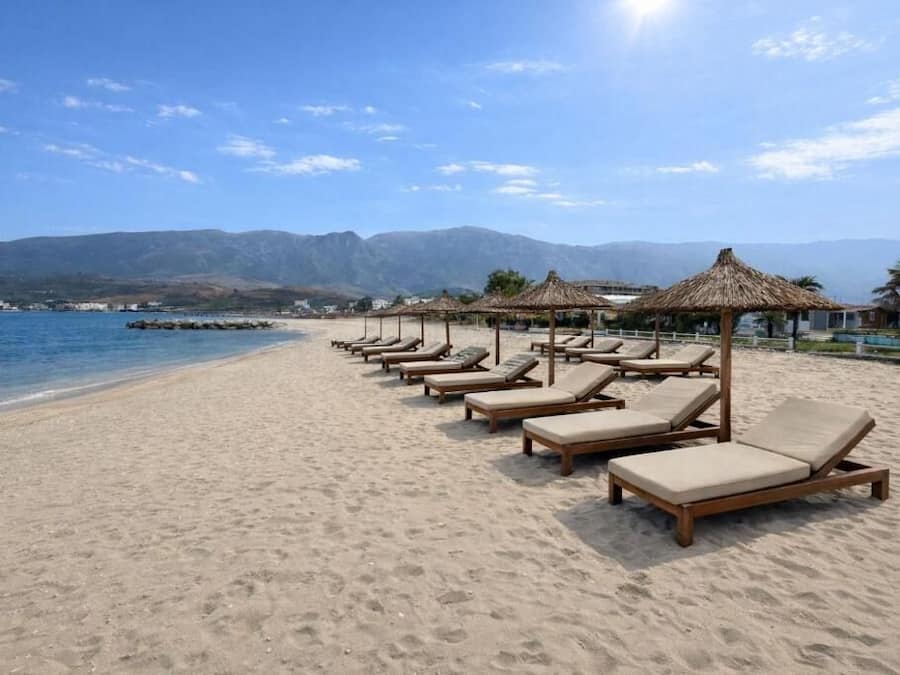 Private beach, sun loungers, beach umbrellas, beach towels