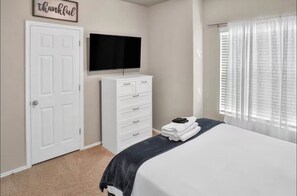 3 bedrooms, desk, iron/ironing board, travel cot