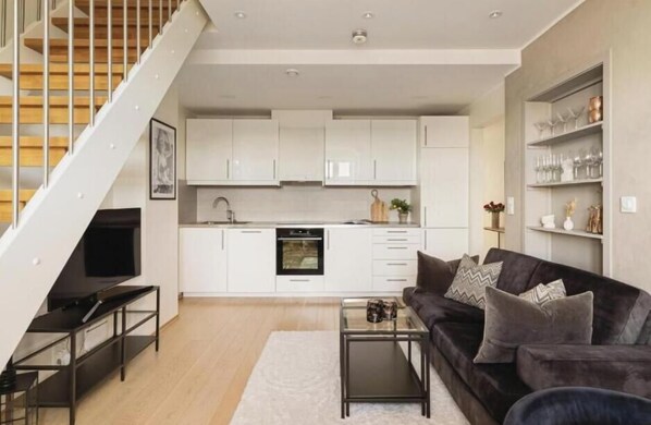 Apartment, 2 Bedrooms, Garden View | Living room - Bergenhus Apartment in Historical Sandviken (Bergen)