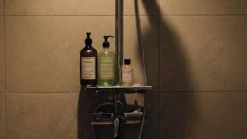 Ducha, toallas, jabón, shampoo