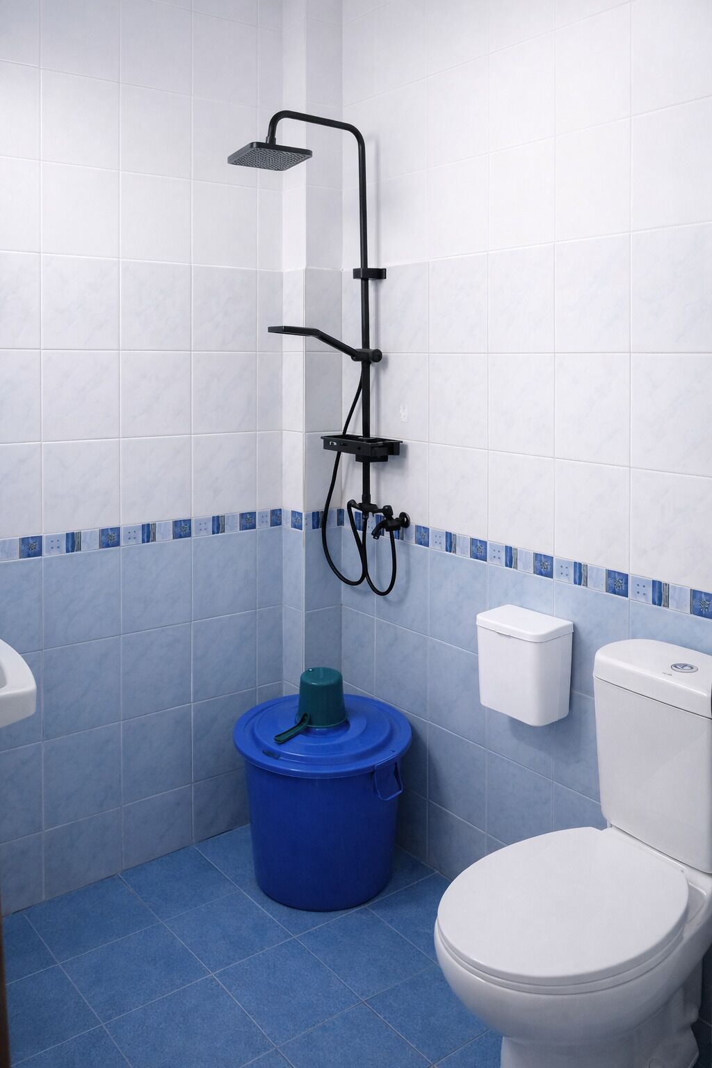Hair dryer, towels, soap