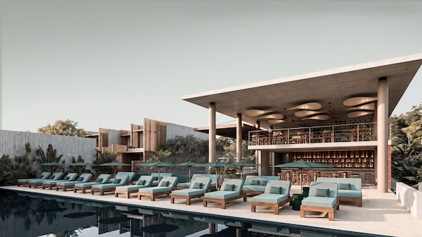 Outdoor pool, open 8:00 AM to 7:00 PM, pool umbrellas, pool loungers