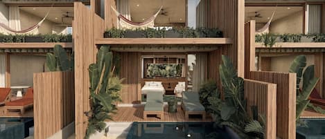 Habitación doble junior, alberca privada | Terraza o patio