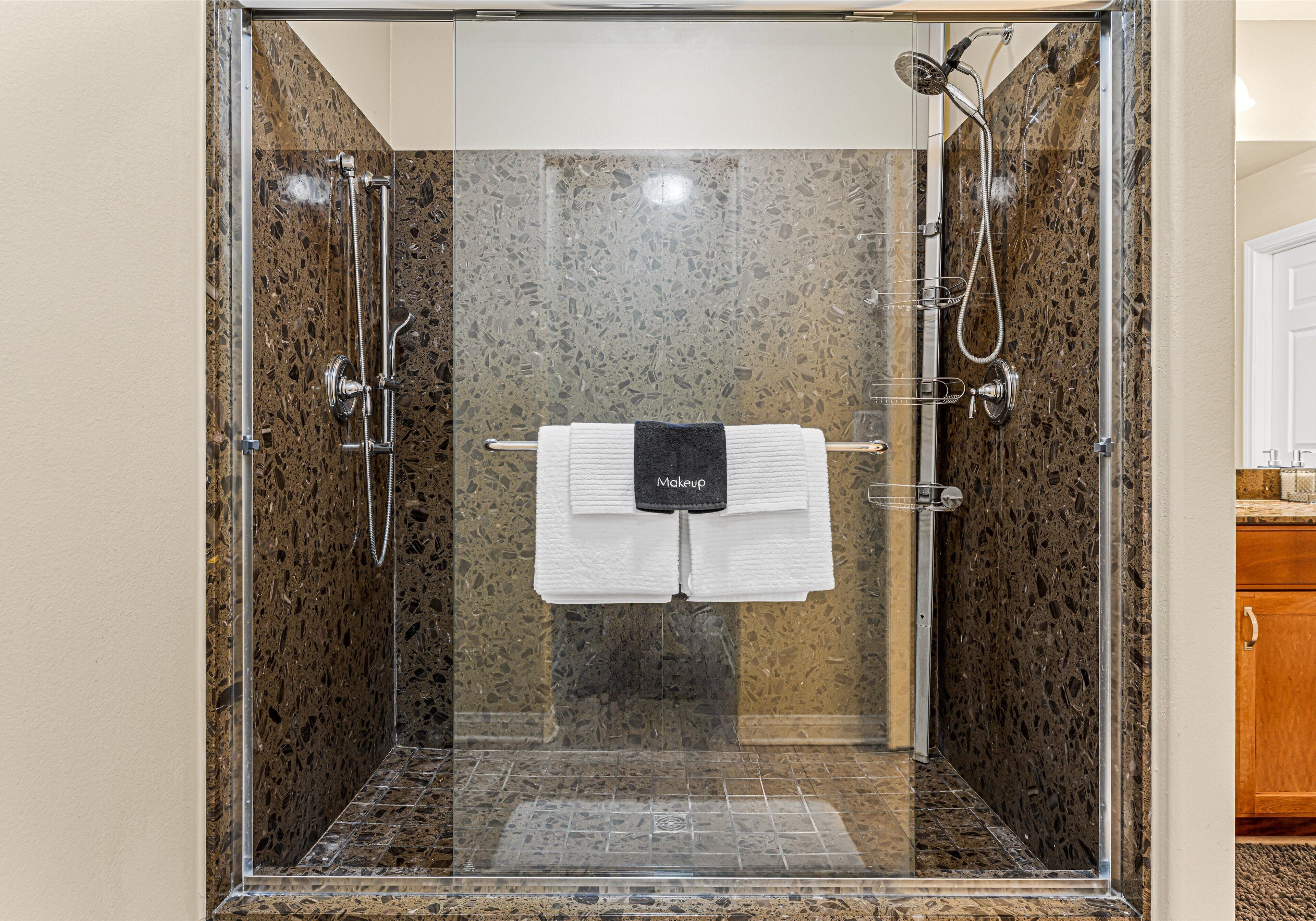 Shower, towels, toilet paper