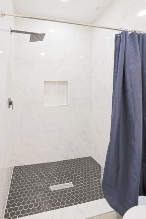 Shower, hair dryer, towels, soap - NEW Chic Modern 1B/1B Unit "6" (Edinburg)