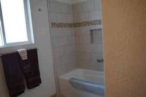 Shower, jetted bath, hair dryer, towels - Condo #308 with beautiful sunset view from your balcony overlooking the ocean (Lincoln City)