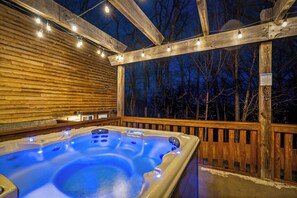 Outdoor spa tub - New Listing! 18ft Swim Spa, Huge Game Rm, Central Location! (Gatlinburg)
