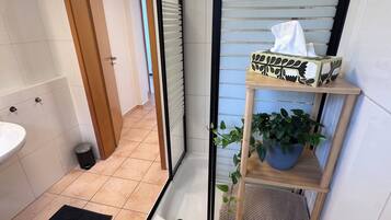 Dusche, Haartrockner, Handtücher, Seife