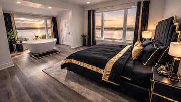 Een strijkplank/strijkijzer, internet, beddengoed