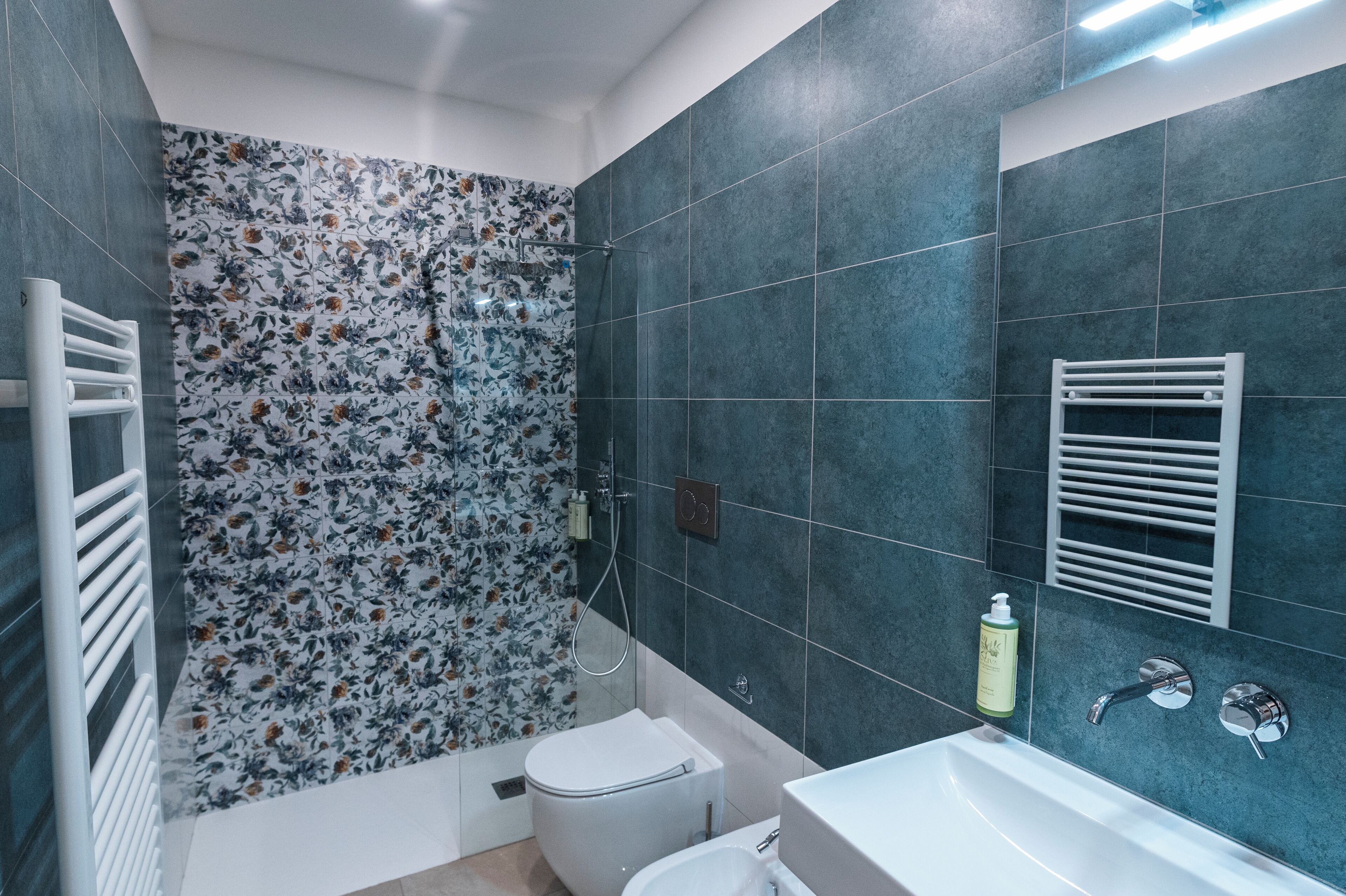 Kamar Comfort, shower kursi roda, balkon | Kamar mandi | Shower, pengering rambut, handuk, dan sabun