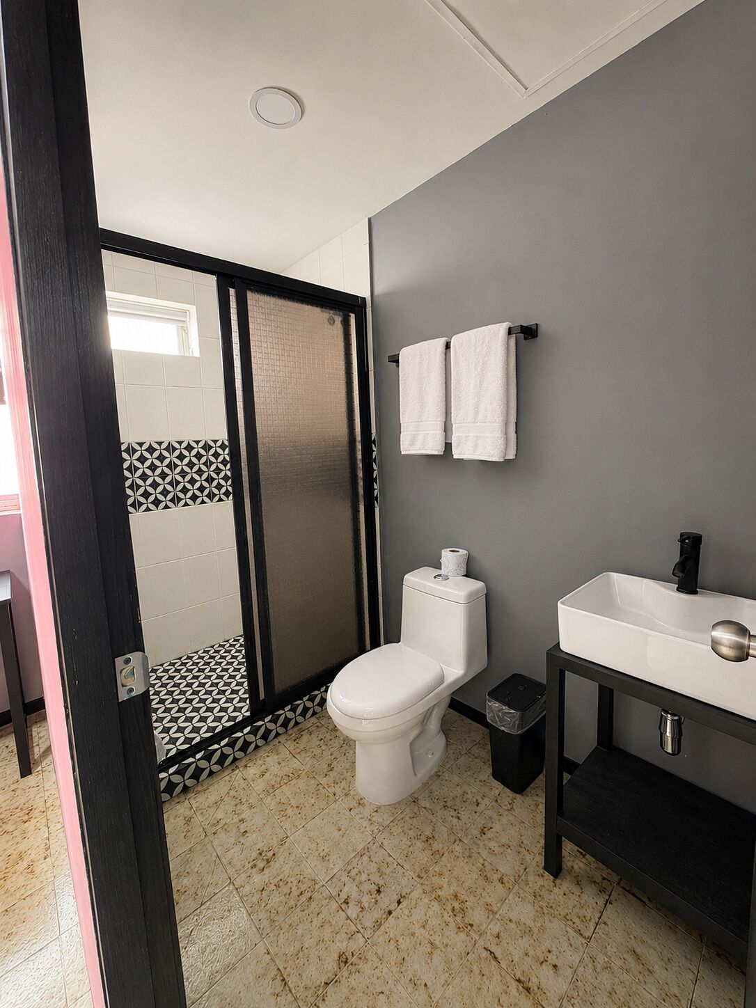 Family Double Room, 2 Double Beds | Bathroom | Shower, towels, soap, shampoo
