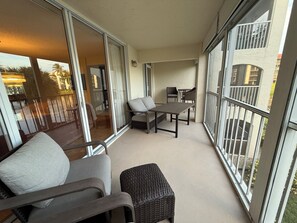 Terrace/patio - Midterm Rental of art deco styled condo with Intracoastal view + access. (Hypoluxo)