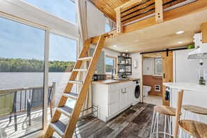 Fridge, microwave, oven, stovetop - Lakefront Tiny Home w/ Hot Tub + Sunset Views (Maitland)