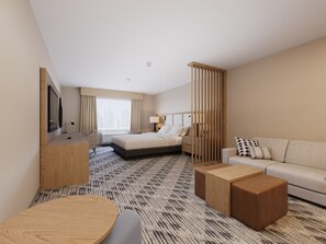 Premium bedding, pillow-top beds, desk, laptop workspace